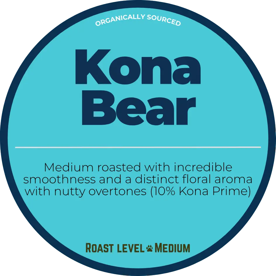 A label describing Kona Bear Coffee