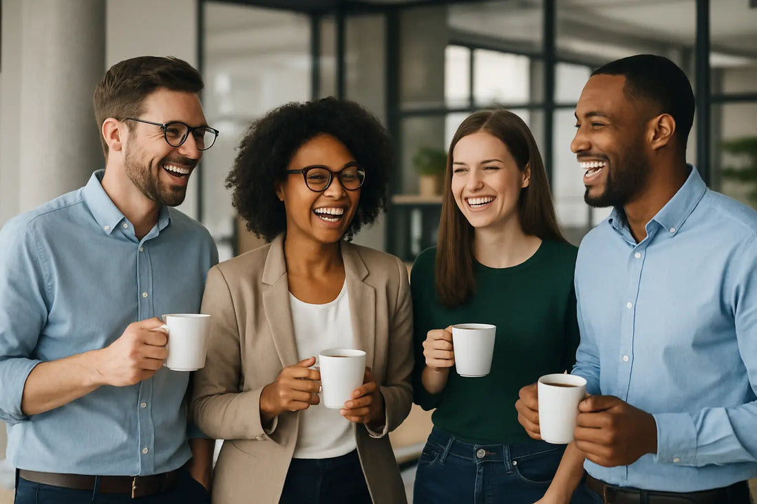 employees drinking coffee