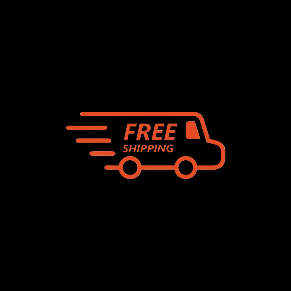Free shipping icon with a delivery van outline on a black background