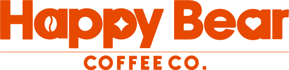 Happy Bear Coffee Co. logo with orange text on a white background