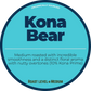 A label describing Kona Bear Coffee