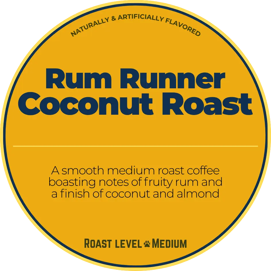 Rum Runner Coconut Roast; Coconut Rum Latte Happy Bear Coffee Company