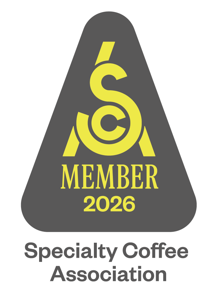 Specialty Coffee Association member badge for 2026 on a blue background